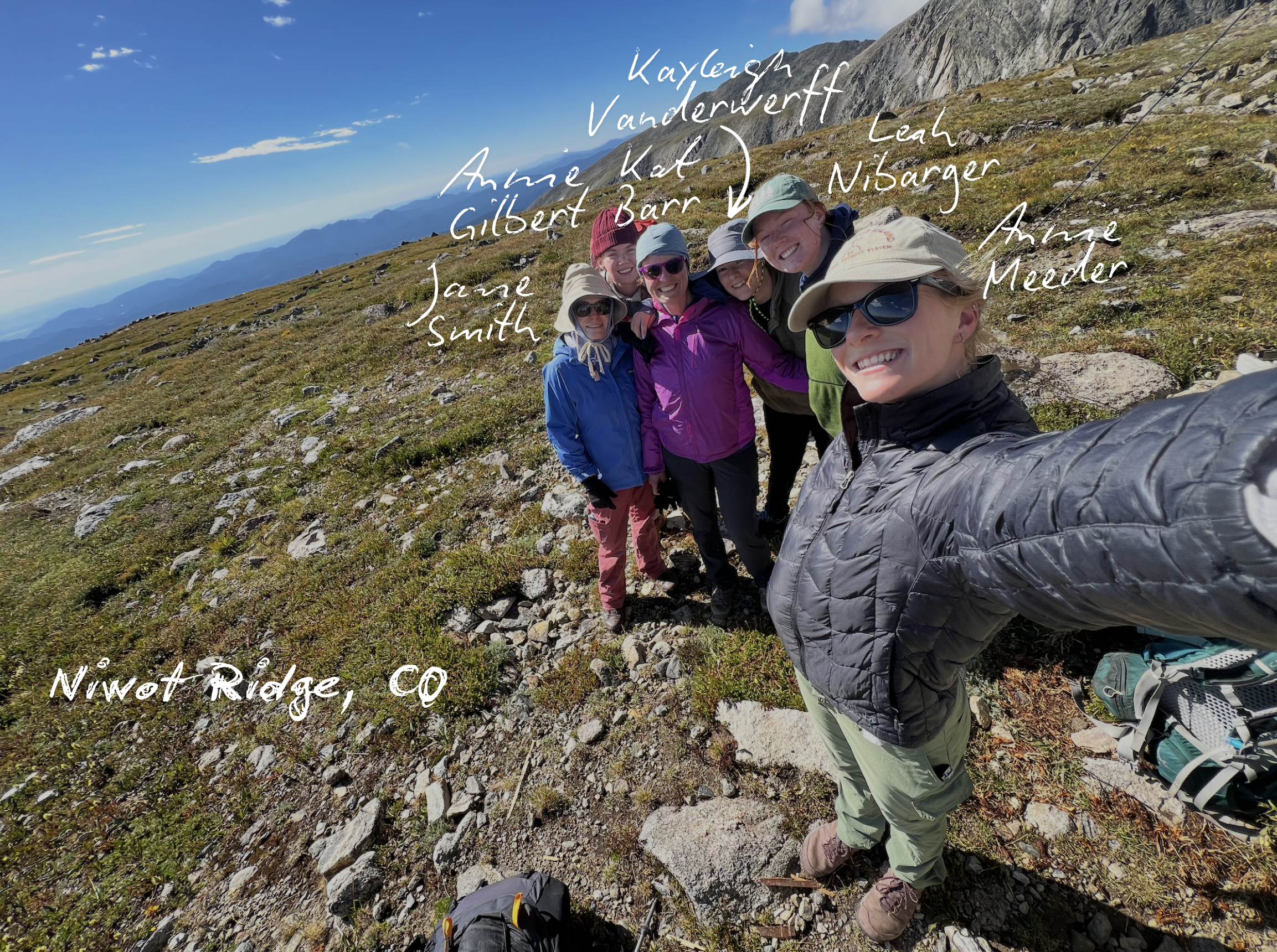 Hand-labeled field team selfie at Niwot Ridge