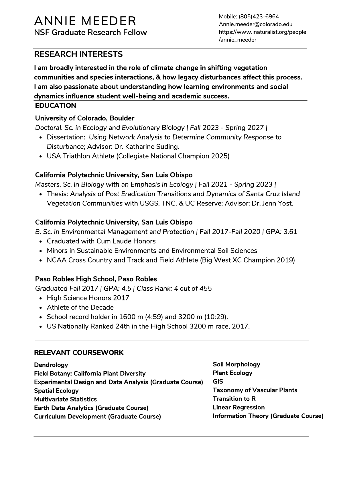 Annie Meeder CV page 1
