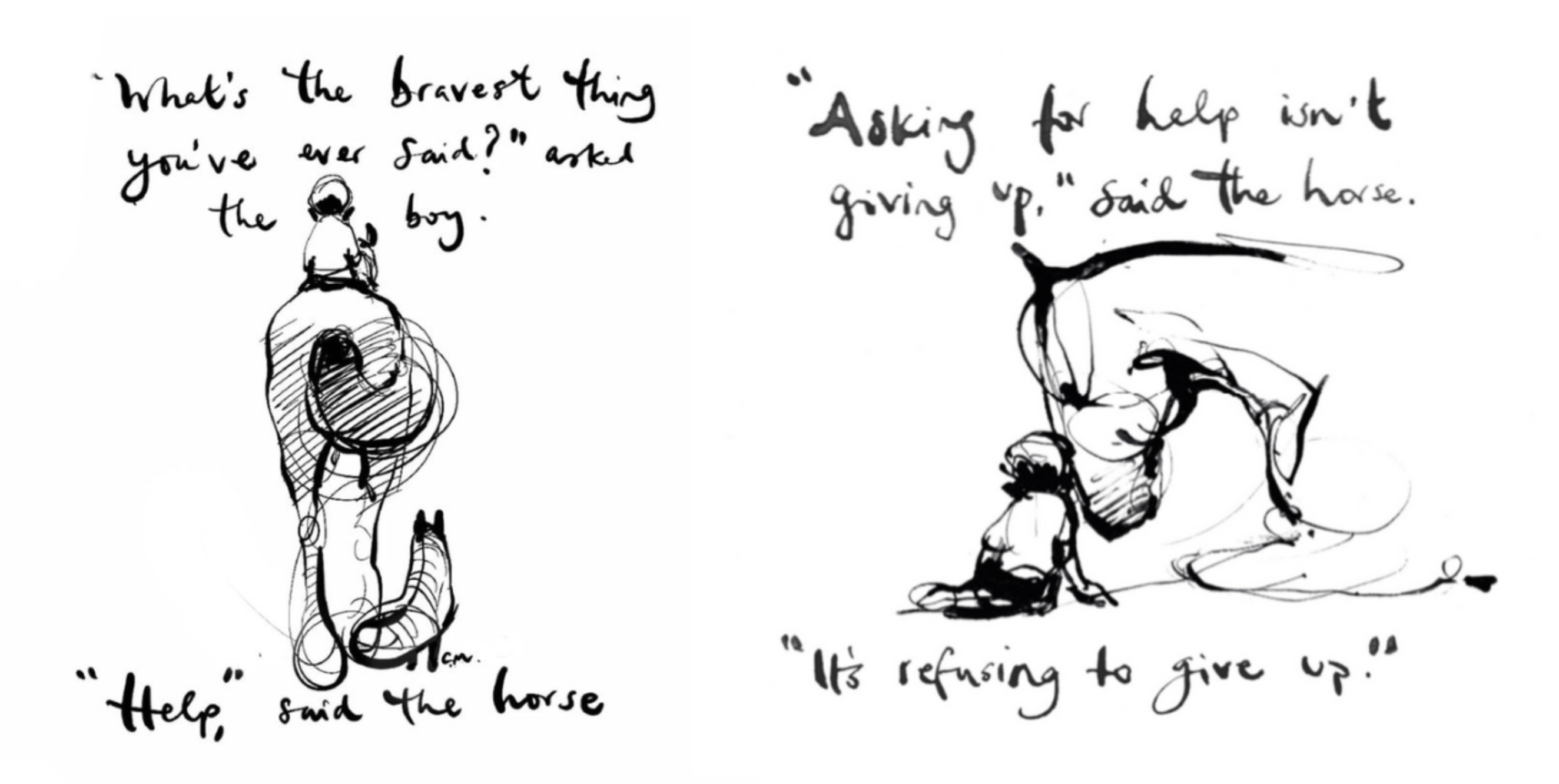 Illustrated quote from The Boy, the Mole, the Fox and the Horse about asking for help and refusing to give up